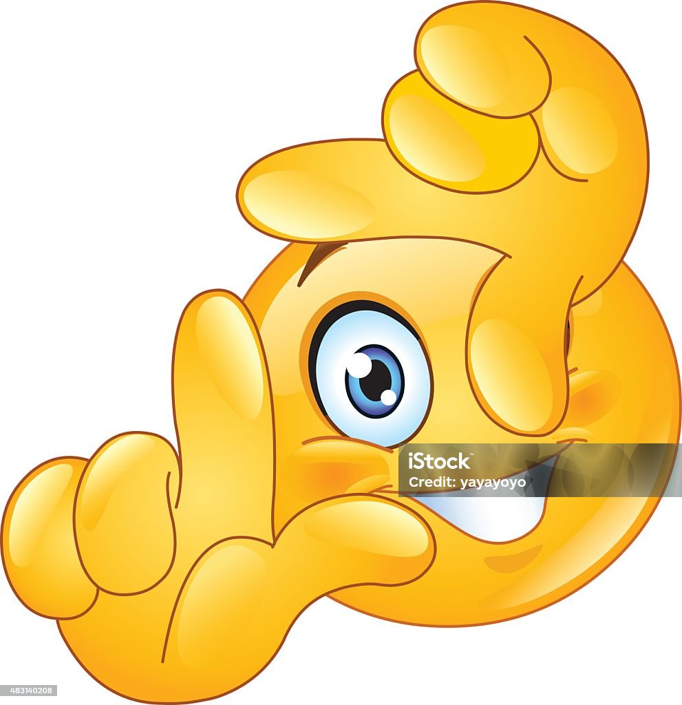 Frame of fingers emoticon Emoticon looking from a frame made from his fingers Anthropomorphic Smiley Face stock vector