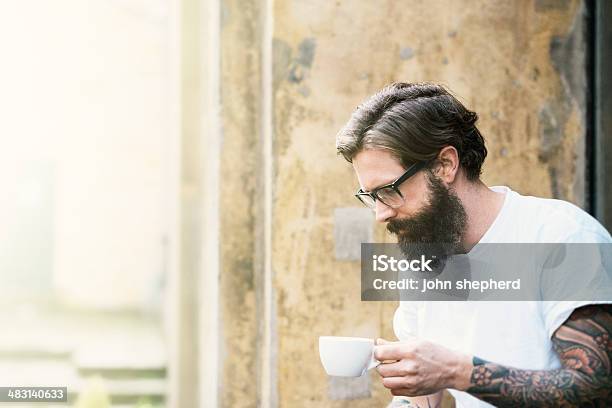 Man Enjoying Coffee Outdoors Stock Photo - Download Image Now - Coffee - Drink, Drinking, Men