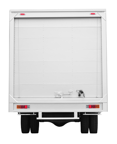 Rear view of a truck over white background.
