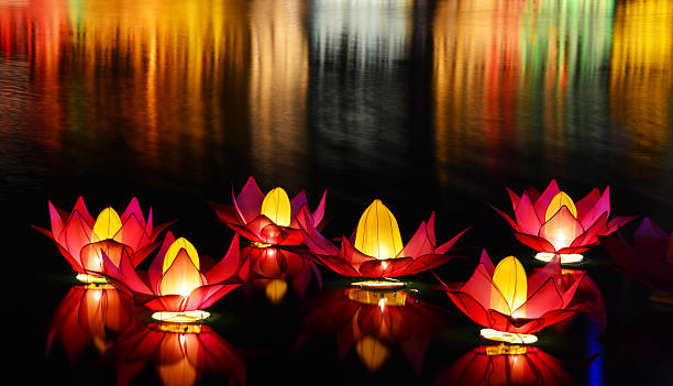 colombo à noite em vesak dia - buddhist festival - fotografias e filmes do acervo