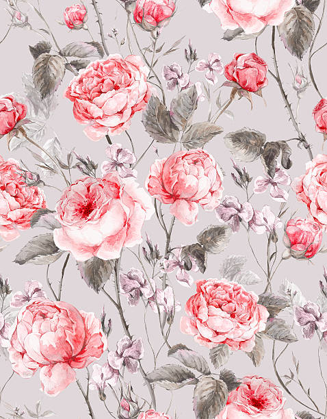istock Classical vintage floral seamless pattern, watercolor bouquet of English roses 483141684