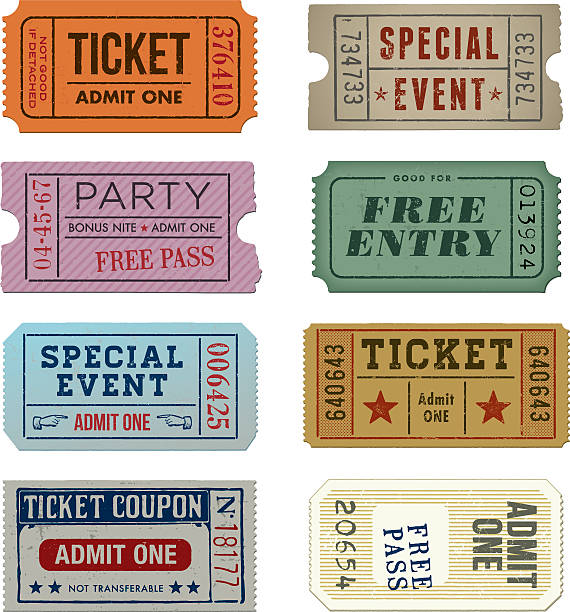 grunge-tickets collection – grafiken - ticket raffle ticket ticket stub movie ticket stock-grafiken, -clipart, -cartoons und -symbole