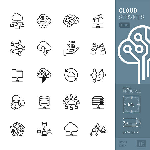 ilustraciones, imágenes clip art, dibujos animados e iconos de stock de nube de iconos de vector servicios relacionados-pro paquete - connection node computer network communication