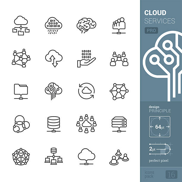 illustrations, cliparts, dessins animés et icônes de cloud services associés icônes vectorielles-pack pro - connection node computer network communication