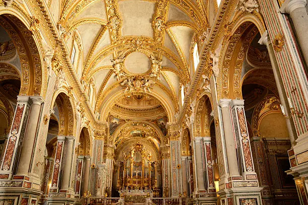 Inside of the church in Benedictine abbey on Montecassino, Italy