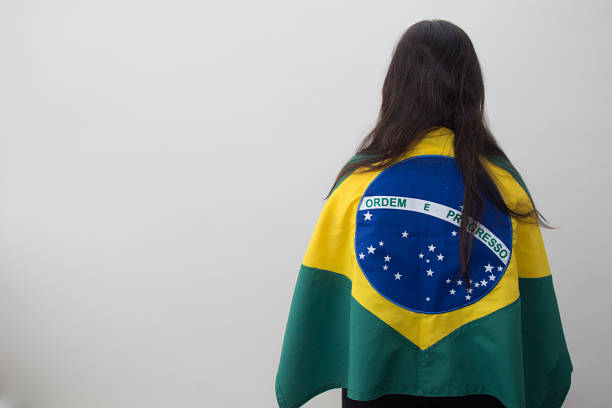 Woman with flag in the white background