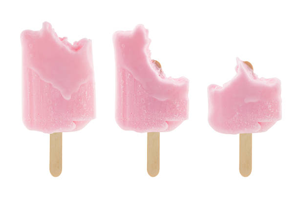 set of bitten pink popsicle isolated on white background