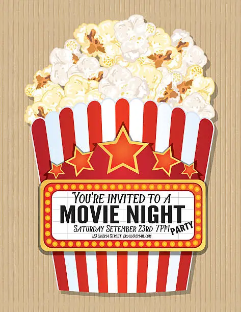 Vector illustration of Popcorn Box Movie Night Invitation Template