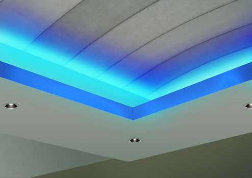 Object photo of blue color light LED on the ceiling
