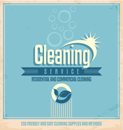 Vintage poster design for cleaning service. Retro vector template for professional residential and commercial cleaning company.