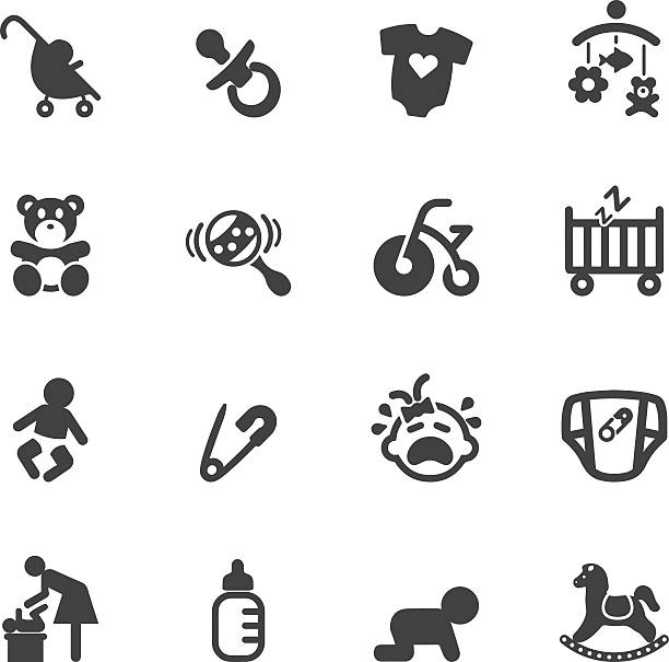 newborn baby silhouette  icons - baby stock illustrations
