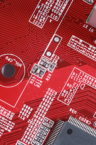 istock Red circuit board texture background of computer motherboard 483152424