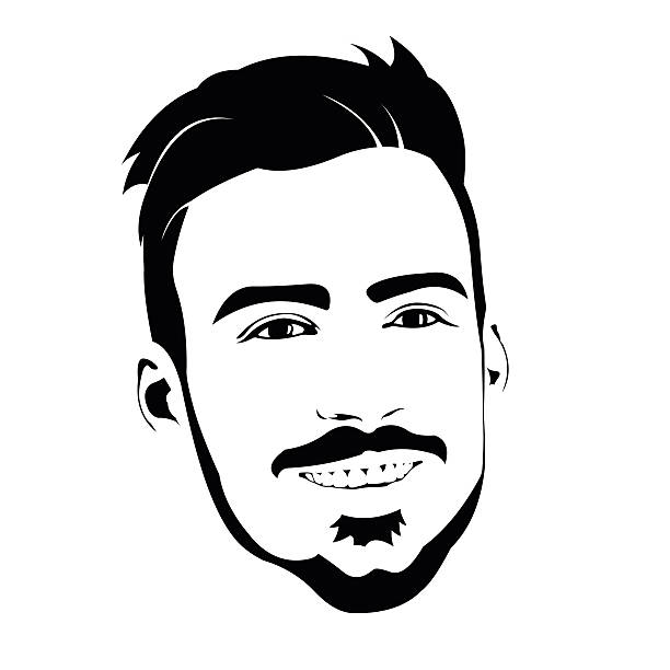 ilustrações, clipart, desenhos animados e ícones de retrato de sorrindo acolhedor hipster com barba, ilustração vetorial - men human hair portrait human eye