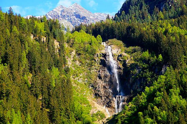 Alpine waterfall in Green Stubai valley near Innsbruck, Tirol, Austria Please, you can see in the link below my AUSTRIA Photo collection of Beautiful and dramatic mountains and landscapes of TIROL, GROSSGLOCKNER, HOHE TAUERN, ROFAN, ZILLERTAL, CARINTHIA, KARWENDEL, SALZBURGER LAND, and much more!! neustift im stubaital stock pictures, royalty-free photos & images