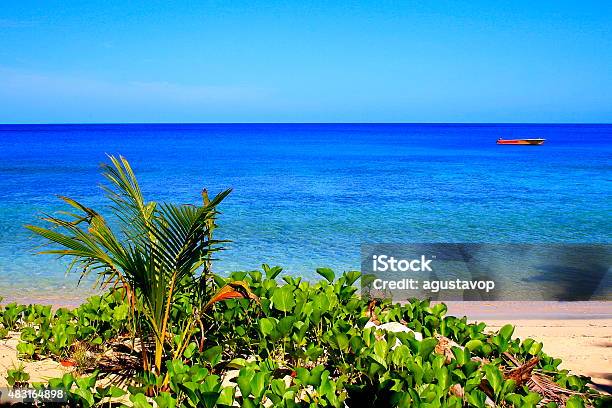 Paradise Fiji Yasawa Islands Deserted Turquoise Beach And Boat Stock Photo - Download Image Now