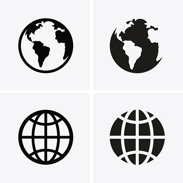 глобус земли иконки - карта мира stock illustrations