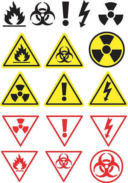 주의 아이콘 및 기호들 - nuclear power station stock illustrations