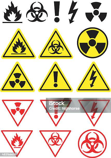 Ikony I Symbole Zagrożeń - Stockowe grafiki wektorowe i więcej obrazów Ikona - Ikona, Niebezpieczeństwo, Skażenie promieniotwórcze