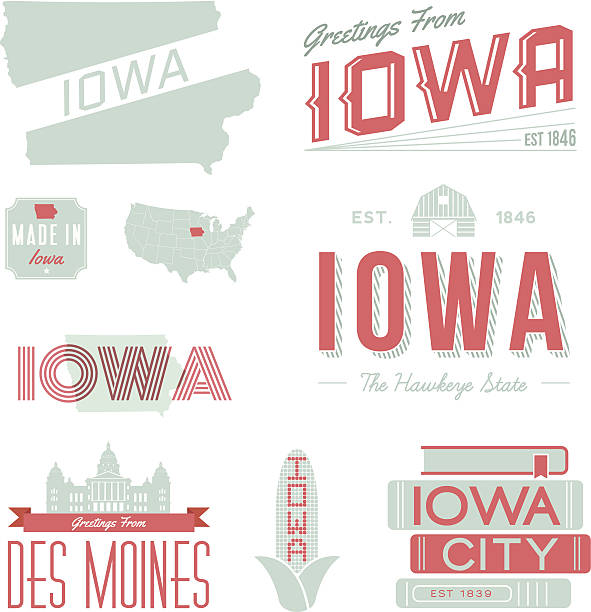 iowa typografie - iowa stock-grafiken, -clipart, -cartoons und -symbole