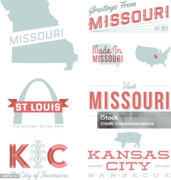Missouri Typography Stock Illustration - Download Image Now - Kansas City - Missouri, St. Louis - Missouri, Fountain