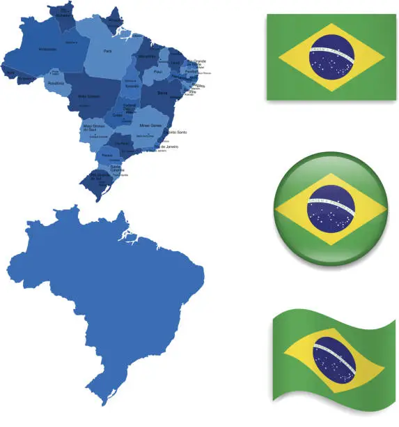 Vector illustration of Brazil Maps and Flags Collection