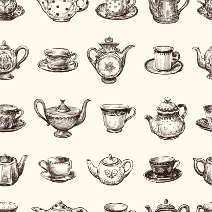 pattern of teacups and teapots