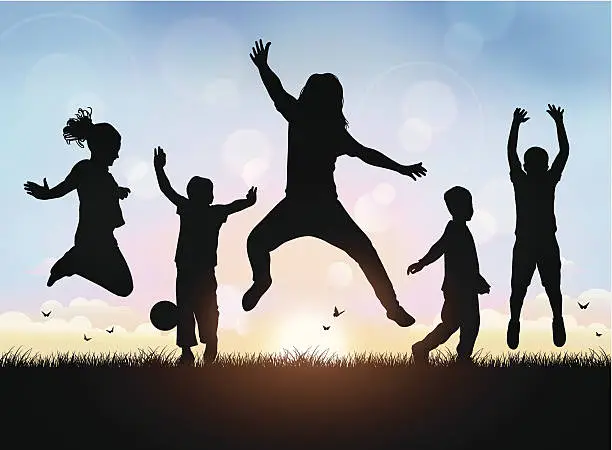 Vector illustration of Happy Children Jumping