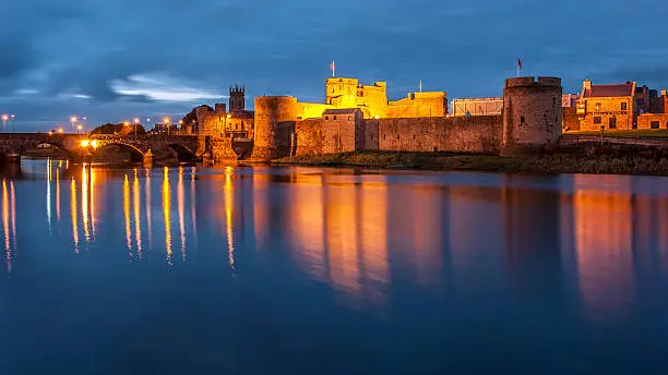 King John's castle reflected on the River Shannon, Limerick, Ireland