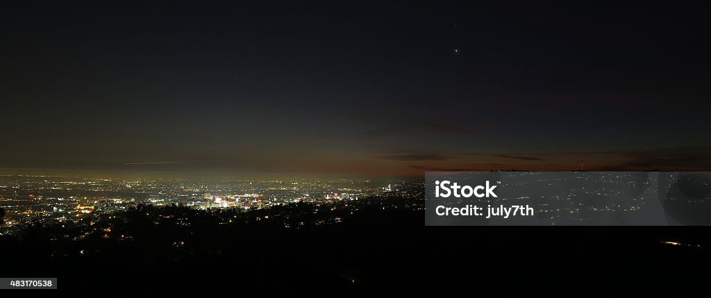 Dusk over Los Angeles Big Time  Hollywood Sign Stock Photo