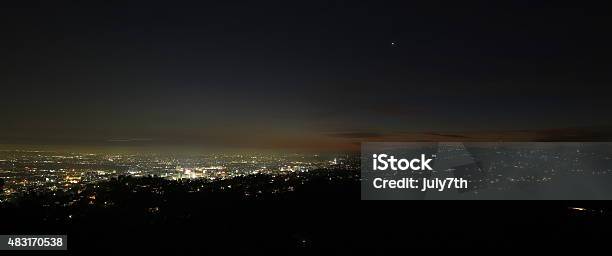 Dusk Over Los Angeles Stock Photo - Download Image Now - Hollywood Sign, Night, 2015