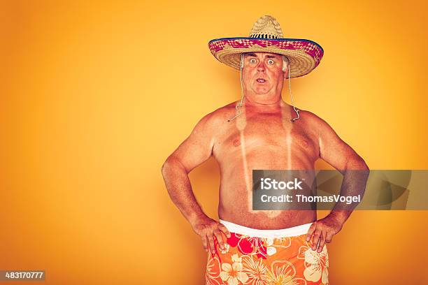 The Tourist Cool Camera Sombrero Humor Hawaiian Stock Photo - Download Image Now - Sunburned, Humor, Men