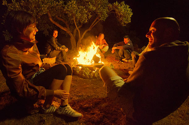 istock Campfire of friends in circle on the fire 483171343