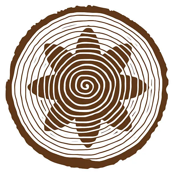 Vector illustration of Tree rings in the form of a flower. Tree trunk.