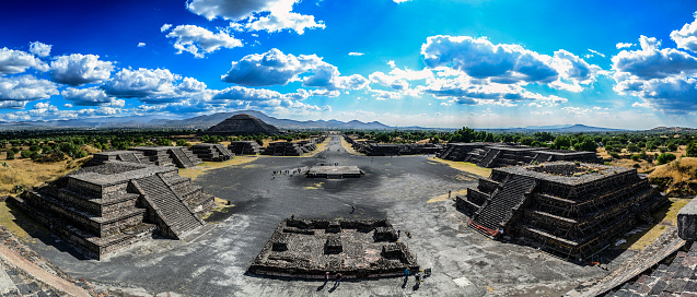 Panoramic view at Avenue of the dead in Teotihuacan, Mexico