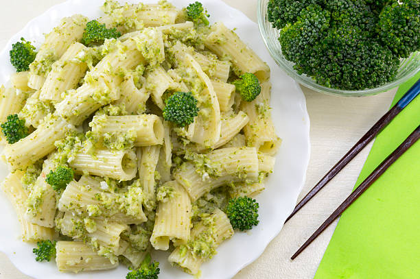 istock Pasta with broccoli served with cooked broccoli in  white bow 483178546