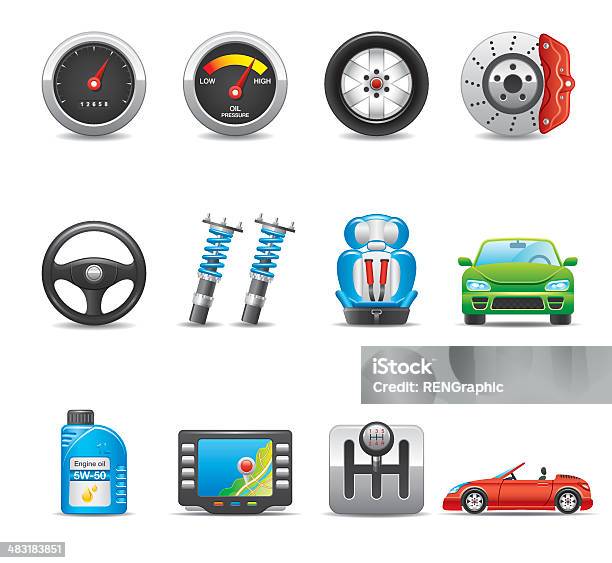 Auto Parts Ausstattung Icon Set Elegant Series Stock Vektor Art und mehr Bilder von Freisteller – Neutraler Hintergrund - Freisteller – Neutraler Hintergrund, Tachometer, Öldruckanzeige