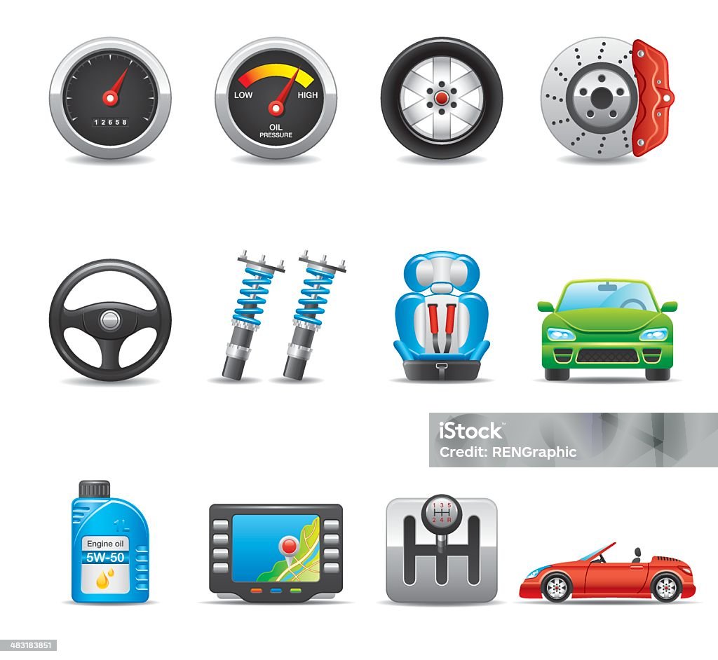 Car Parts & Equipment Icon Set / Elegant Series - オイルプレッシャーゲージのロイヤリティフリーベクトルアート