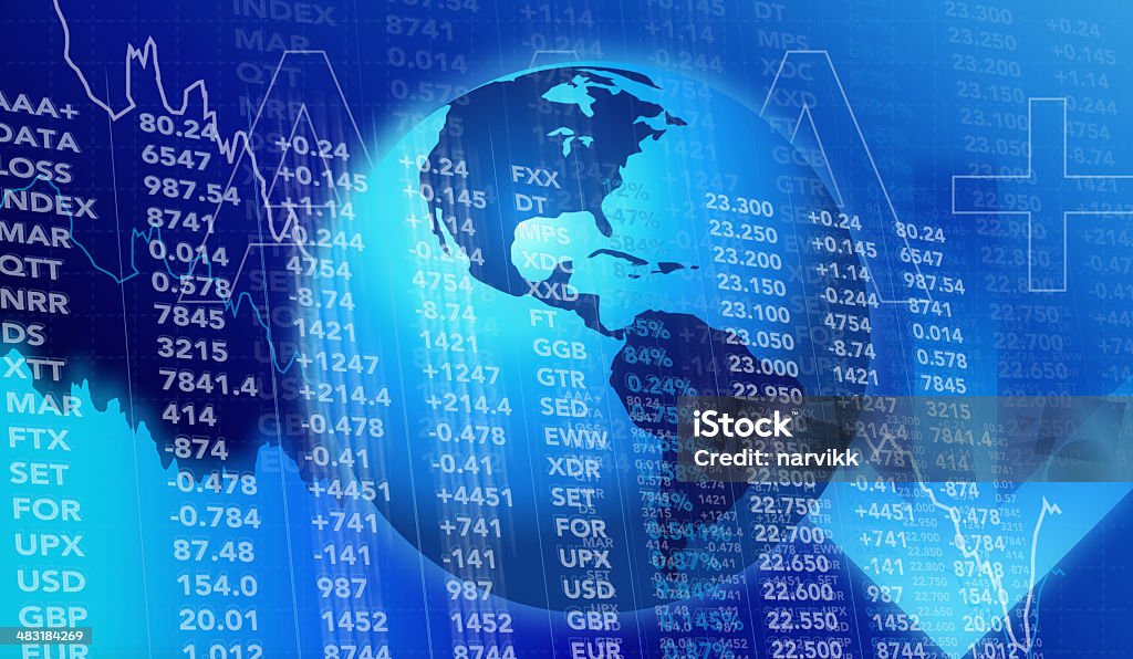 Dados financeiros e gráficos plano de fundo - Foto de stock de Azul royalty-free