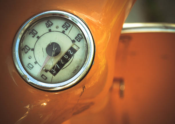 istock Vintage Orange Moped Odometer Detail 483185173