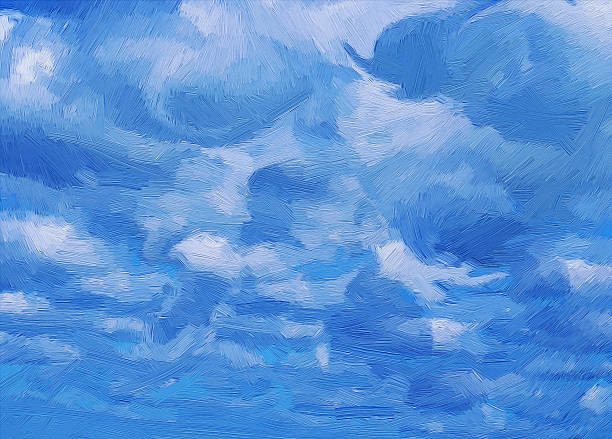 illustrations, cliparts, dessins animés et icônes de ciel et les nuages dans experssionism peinture à l'huile de style. - backgrounds canvas cold color image
