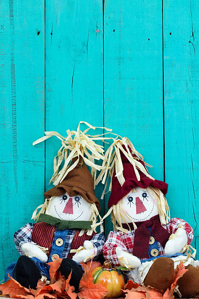 l'épouvantail avec décor automnal - child autumn scarecrow decoration photos et images de collection