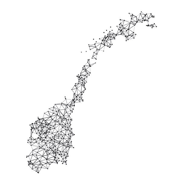 Norway Map Network in Black And White. The colors in the .eps-file are in RGB. Transparencies used. Included files are EPS (v10) and Hi-Res JPG (3472 x 3472 px).