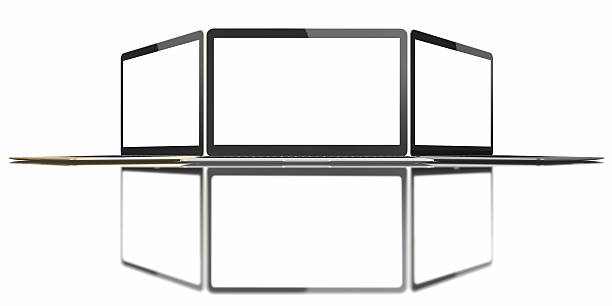 istock Gold, Silver and Space Gray Laptop with blank screen 483190192