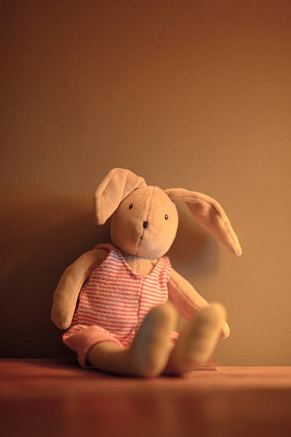 istock Cute Stuffed Bunny Rabbit Toy Sitting on Shelf 483190952