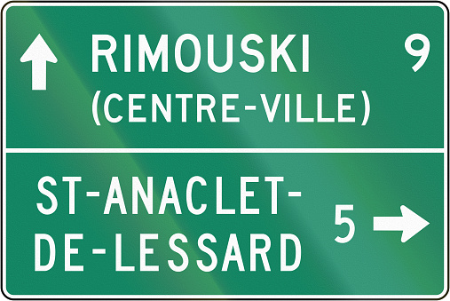 Guide sign in Quebec, Canada - Direction sign with distances. Centre-ville means city center.