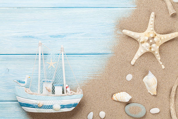 istock Travel and vacation background with items over sand 483198200
