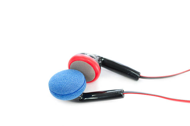 istock Modern portable audio earphones isolated on a white background 483198291