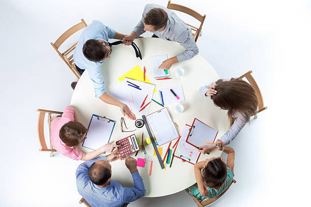 istock Top view of business team on workspace background 483199182