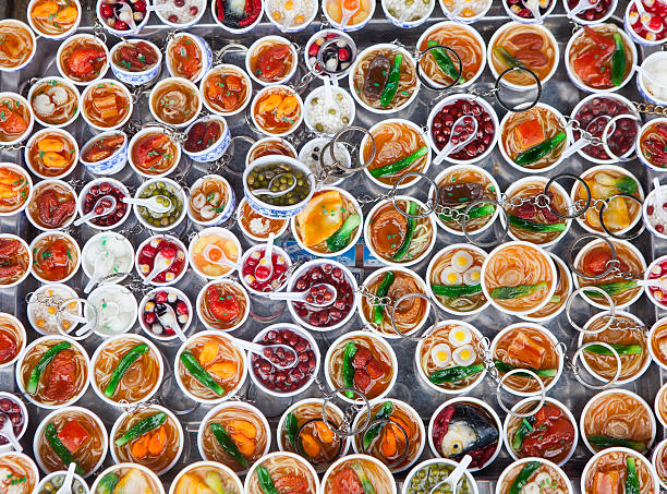 The plastic samples of Vietnamese sweet soup being sold in Hoi An ancient town, Vietnam.