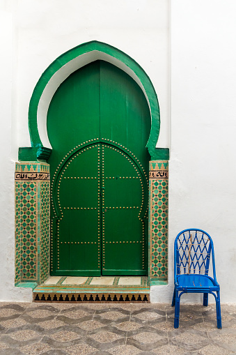 Door of the Mosque in the medina of Asilah, Morocco